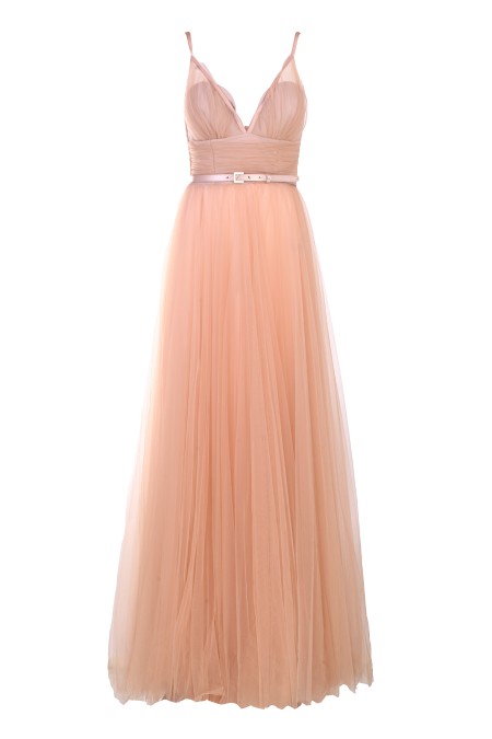 Shop ELISABETTA FRANCHI  Dress: Elisabetta Franchi red carpet dress in tulle with belt.
Long dress.
Bodice with cups.
Matching belt.
Article composition: 100% Polyamide.
Made in Italy.. AB46432E2-181